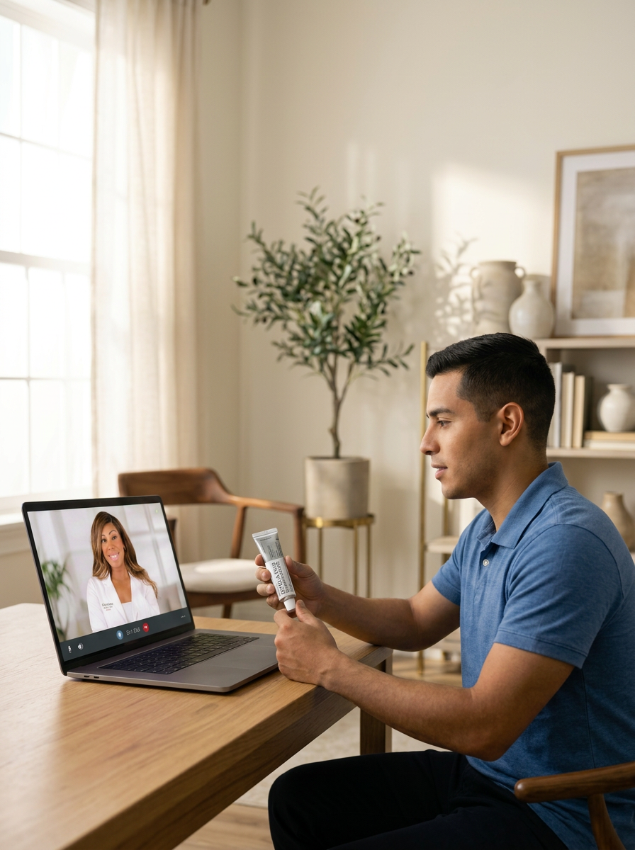 Patient on a telehealth visit with Jean from the comfort of home