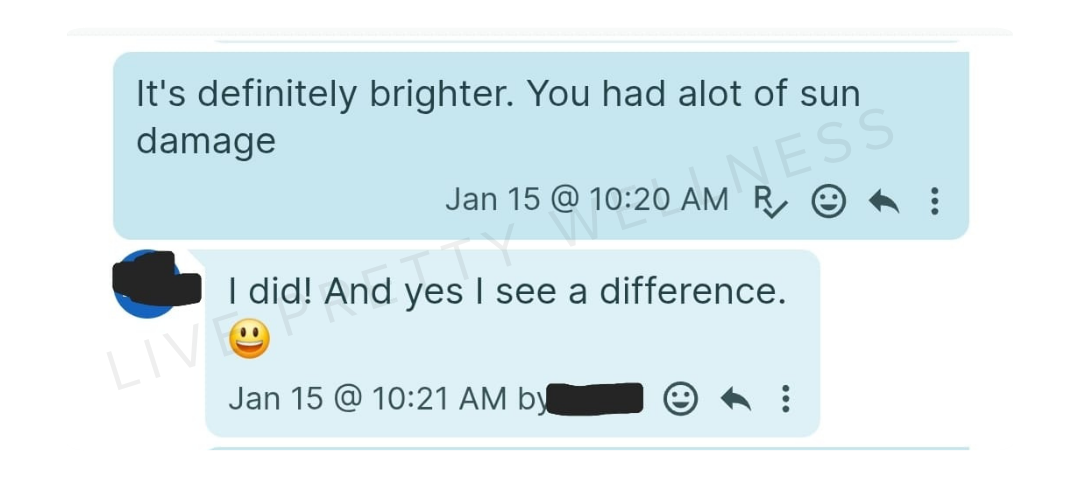 Client text message — seeing a visible difference in sun damage