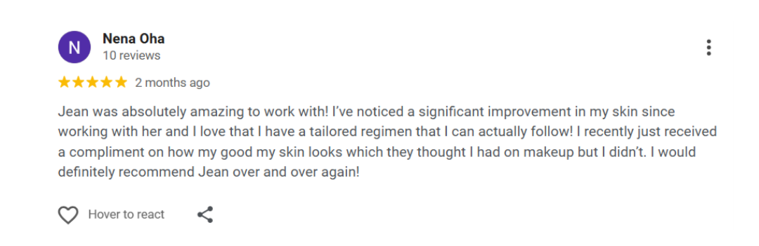 Google review from Nena Oha — a tailored regimen that actually works