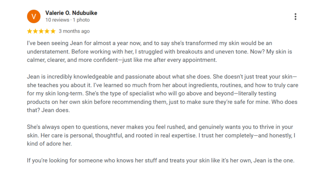 Google review for Live Pretty Wellness from Valerie O. Ndubuike